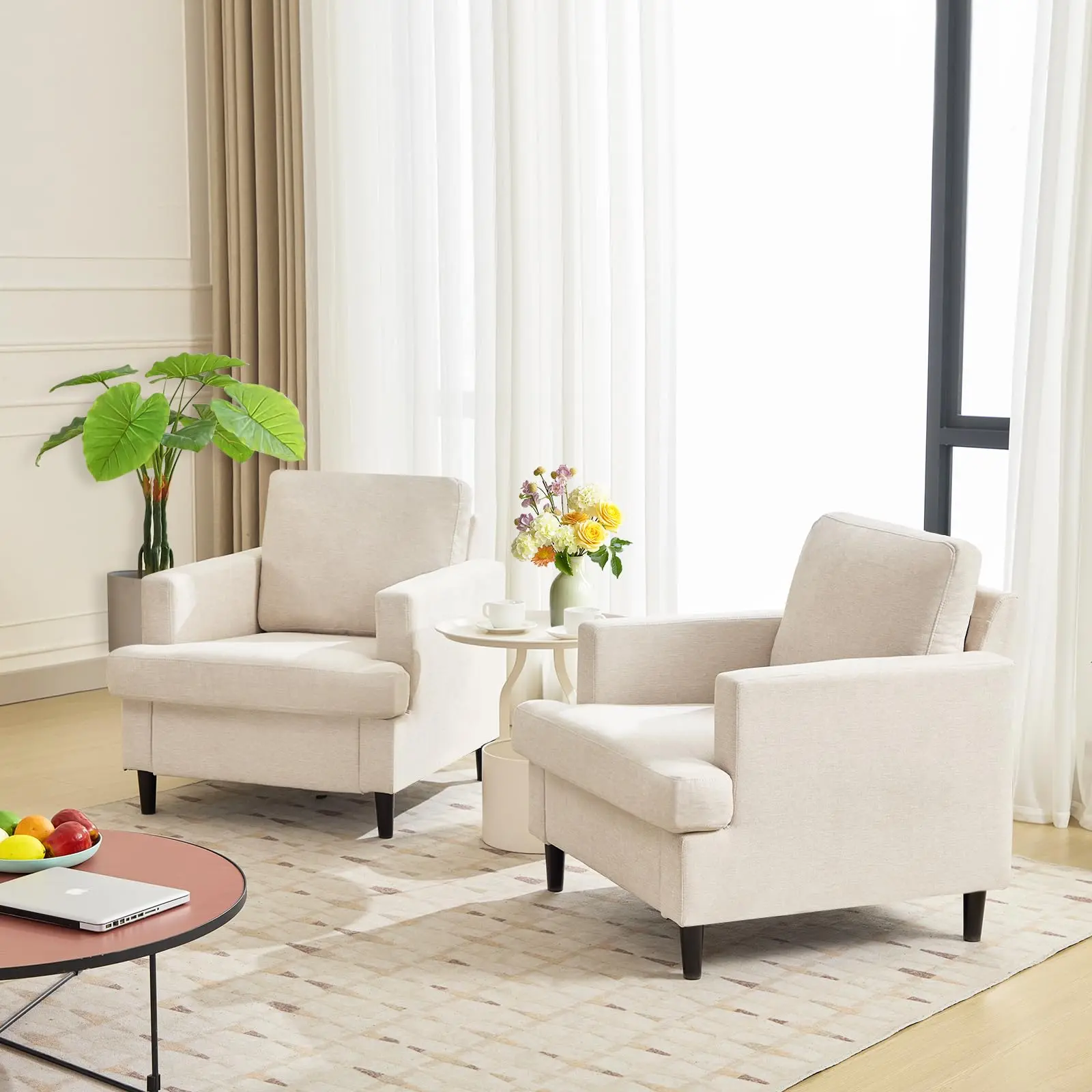 Modern Accent Chair for Living Room – Cozy Deep Seat Reading Nook Chair with Plush Backrest, Linen Upholstered Armchair for Bedroom & Office Corner