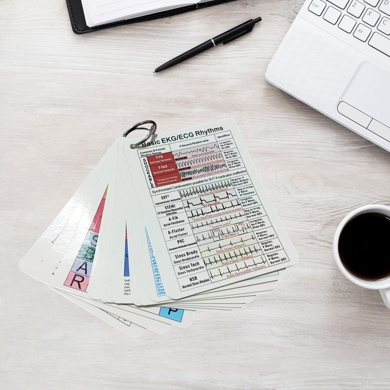 EKG & ECG Rhythms Cheat Sheet Card, 12 Sheets/set Pocket Card with Hanging Hole, Medical Pocket Card for Healthcare, Nursing, Medical Students