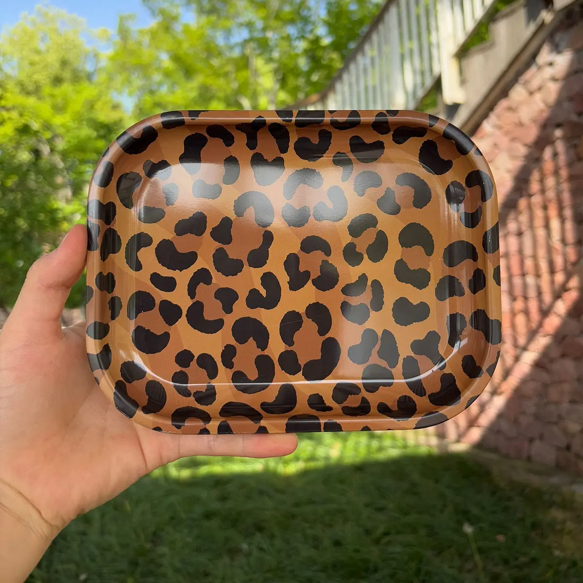 1pc Leopard Print Rectangular Metal Storage Tray, Desktop Organizer Plate for Cosmetics, Jewelry, Keys & Sundries, Household Storage Box,Perfect Holiday Gift