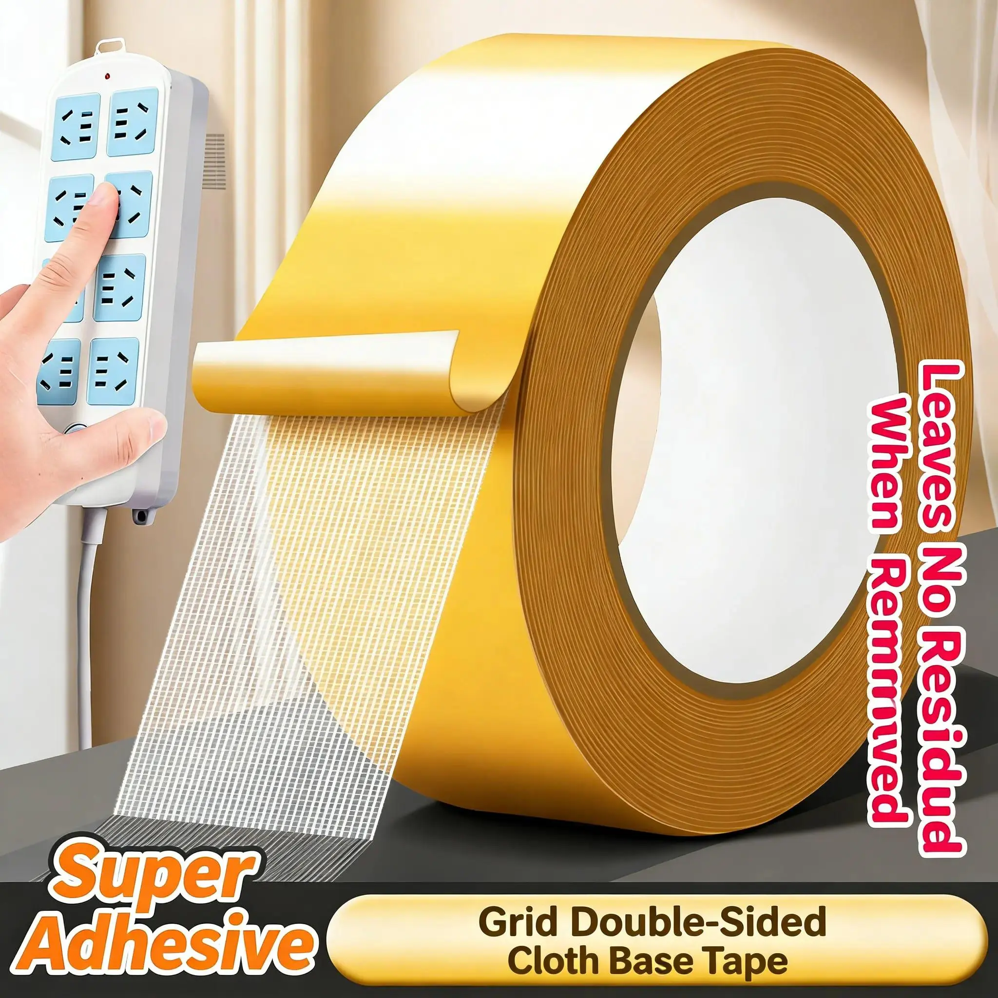 Heavy-Duty Double Sided Tape, Strong Adhesive, Waterproof & Removable, No Residue, Ideal for Carpet, Wallpaper, Balloons & Home Use