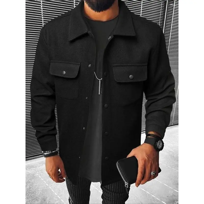 Men's Button Front Pocket Jacket Coats, Casual Collared Long Sleeve Outerwear for Fall & Winter, Men's Tops for Daily Wear, Men's Drippy Outfits Going Out Outfit