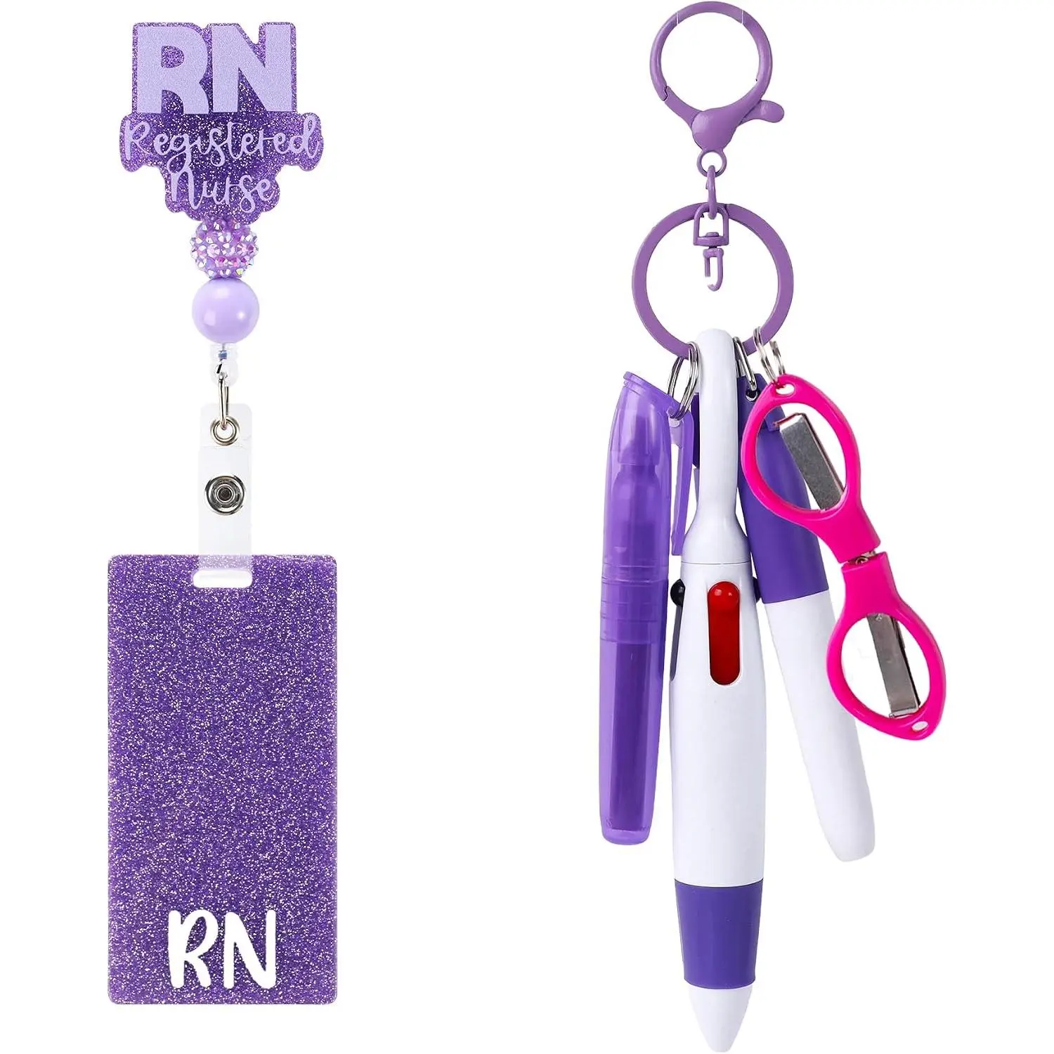 7- Nurse Pen Set Includes RN Badge Buddy, RN  Badge Reel Retractable, Permanent Marker, Highlighter, Ballpoint Pen,  Clip & Foldable -Ideal for RN  & Students ()