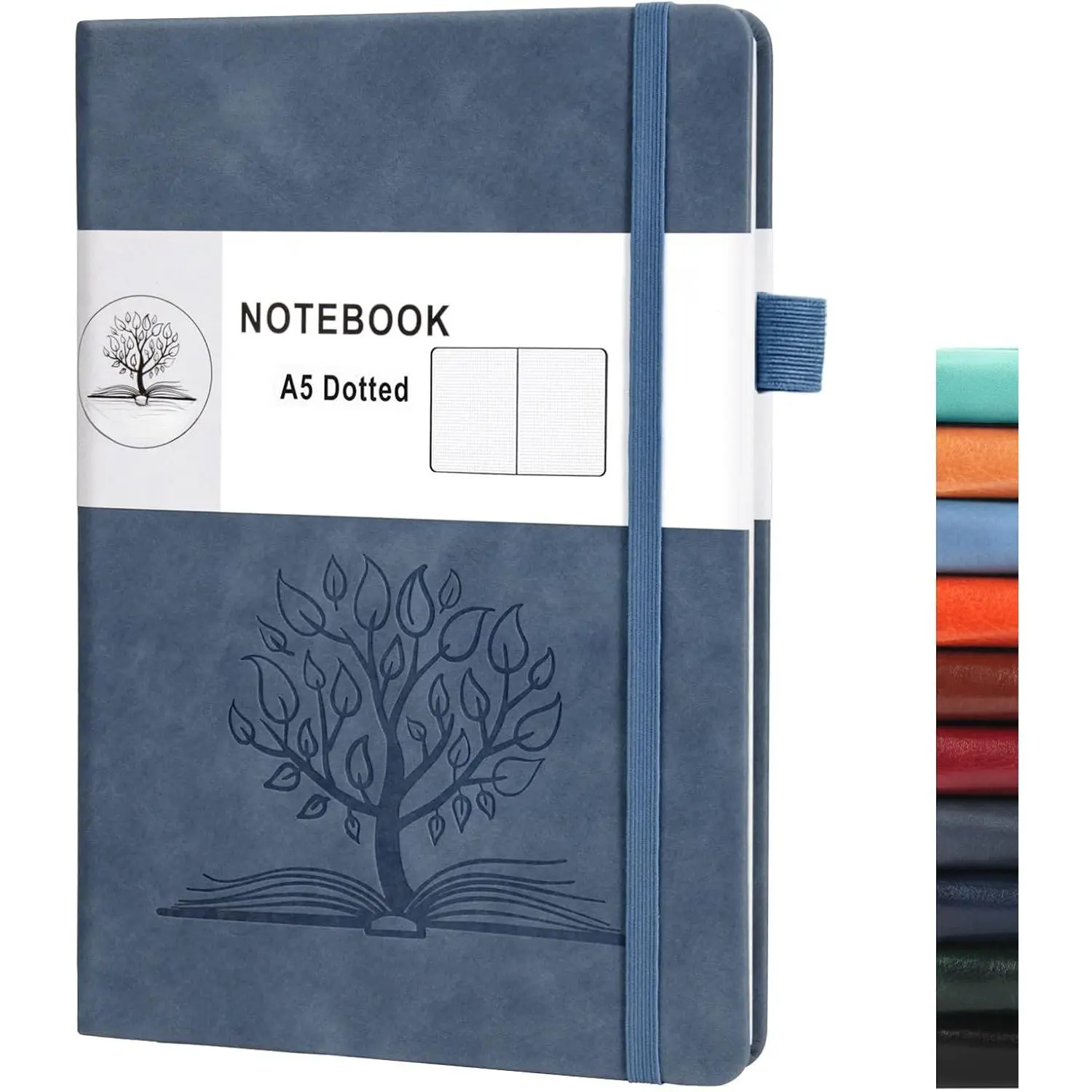Dotted Journal Notebook with Pen Holder— A5 Dot Grid Notebook with 160 Pages 100gsm Thick Paper, Hardcover Dotted Journal with Pocket 8.4 x 5.7 in (1 Pack-Dotted, Navy Blue)