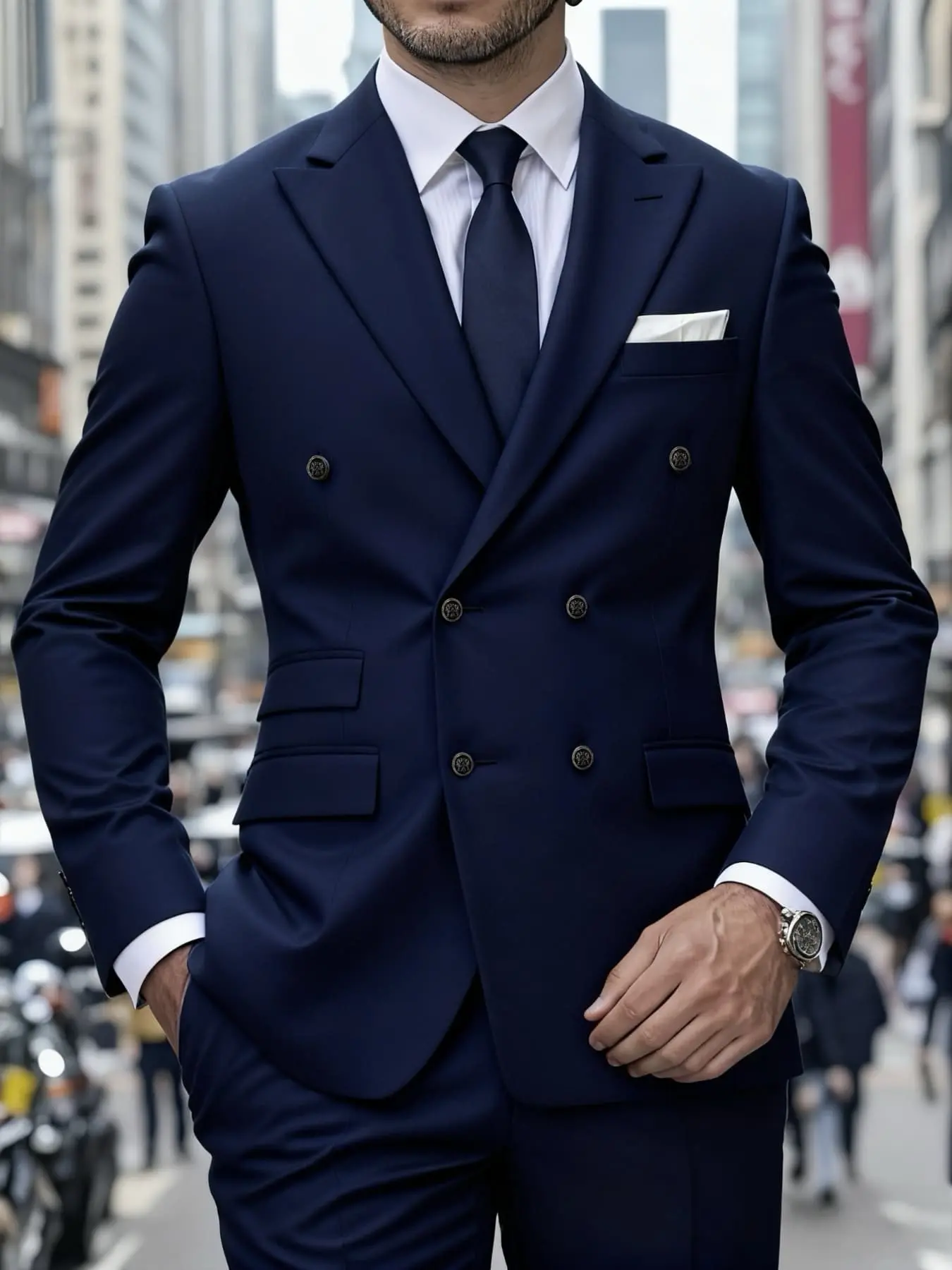 Men's Solid Business Suit Set 2-Piece Double Breasted Peak Lapel Elegant Office Party Wedding