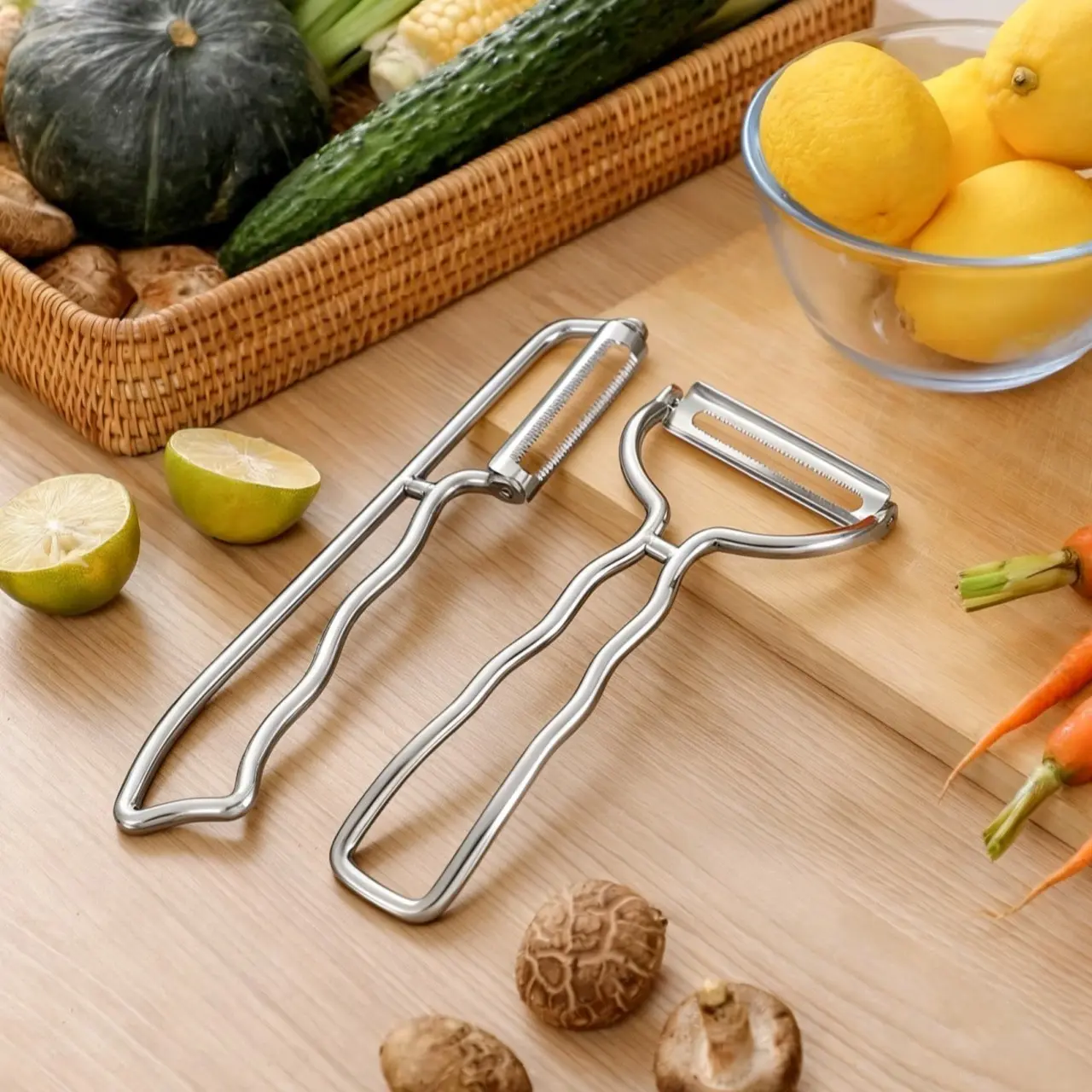 2-Piece Wave-Shaped High-Quality Stainless Steel Peeler Set, Fruit and Vegetable Peelers, Kitchen Cutting Tools, Multifunctional Kitchen Accessories