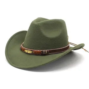 Unisex Fedora Hat Ethnic Style Metal Feather Western Cowboy Hat for Men and Women Couple's Felt Hat