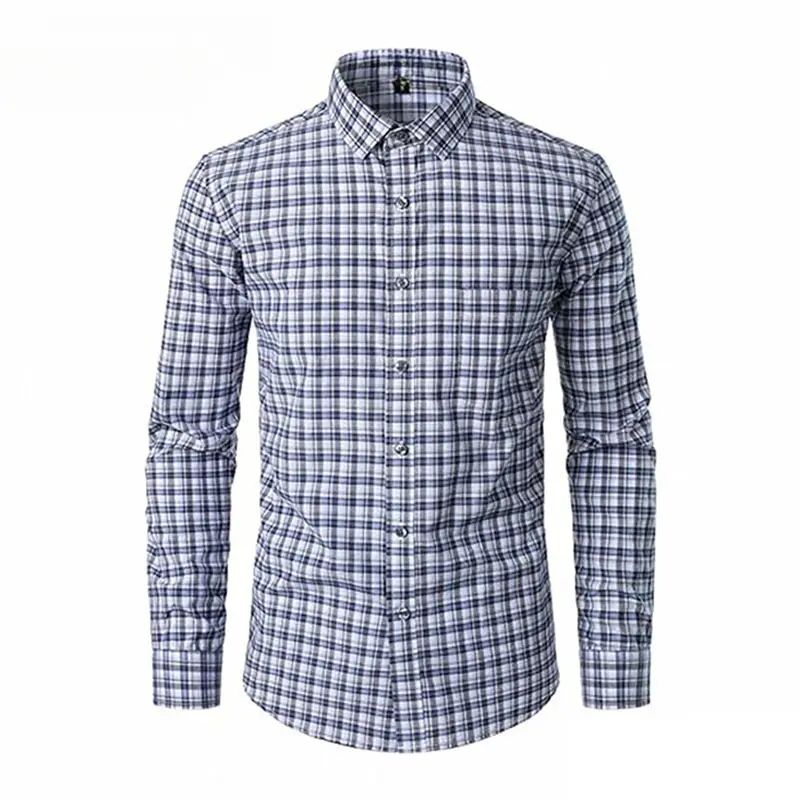 Men's Gingham Checked Dress Shirt, Casual Slim-Fit Long-Sleeve Button-Down Top for Business and Daily Wear
