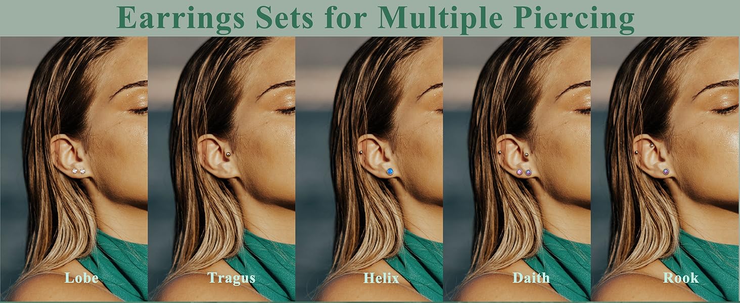 FIBO STEEL 6 Pairs G23 Titanium Flat Back Stud Earrings Set for Women Men 2/4mm Opal CZ Ball Cartilage Tragus Piercing Jewelry Hypoallergenic FIBO STEEL 6 Pairs G23 Titanium Flat Back Stud Earrings Set for Women Men 2/4mm Opal CZ Ball Cartilage Tragus Piercing Jewelry Hypoallergenic