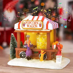 Christmas Village Houses LED Lighted Multicolored Christmas Village Popcorn Mouse House for Home Decor