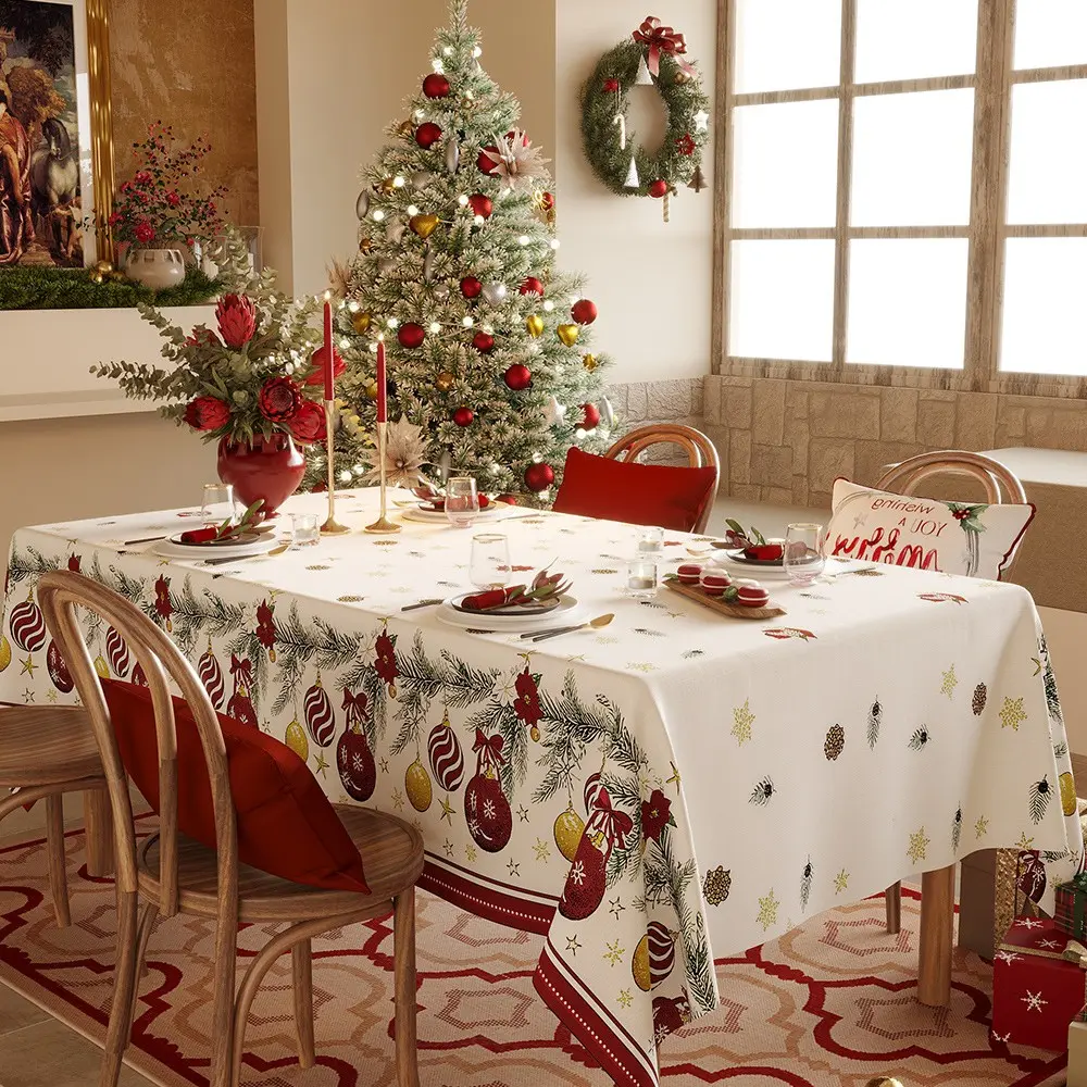 Christmas Tablecloth Square Reusable Waterproof Foldable Plastic Tablecloth, Multiple Sizes for Christmas New Year Party Decor, Dining Table Party Decoration