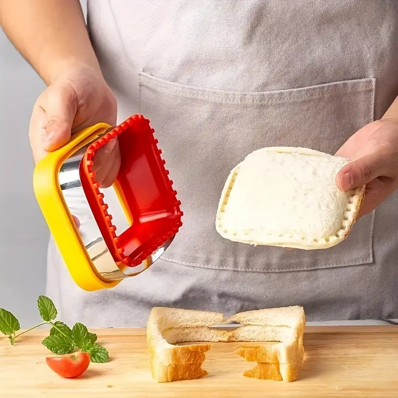 1pc, Sandwich Cutter And Sealer, Stainless Steel And Plastic Cookie Cutters, Cookie Shaper, Square Pastry Cutter, For Lunch Box Decoration, Baking Tools, Kitchen Gadgets, Kitchen Accessories