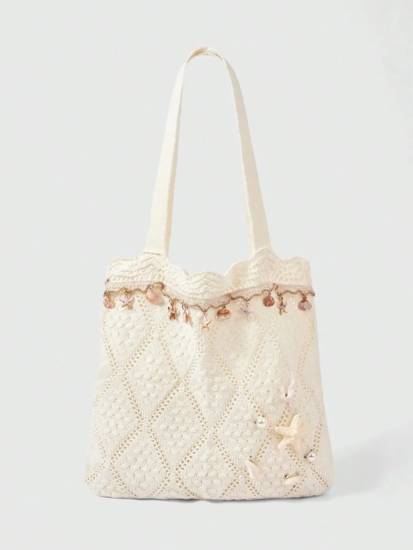 Summer Vacation Starfish Shell Crochet Beach Bag, Woven Sand Satchel with Accessories, Fashionable Casual Lady Handbag Set, Fashionable Patterned Bag, Fashion Bags