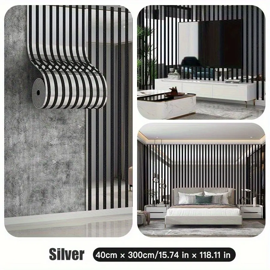 Modern Luxury Peel And Stick Wallpaper Roll, Interior Wall, 299.97 X 39.98 Cm, Self-Adhesive, Easy Install, Vinyl PVC, 3mm Thick, Gold/silver Color, Waterproof & Durable