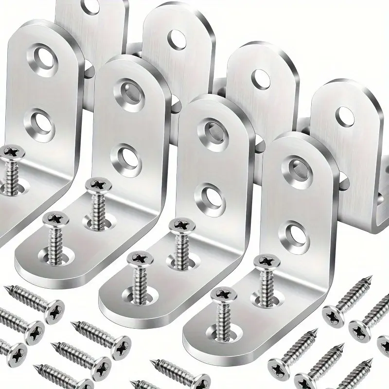 75 Piece Set Stainless Steel L-Bracket 90 Degree Corner Bracket Right Angle Bracket with 64 Screws, Furniture Reinforcement Kit for Wood Frames, Chairs, Tables