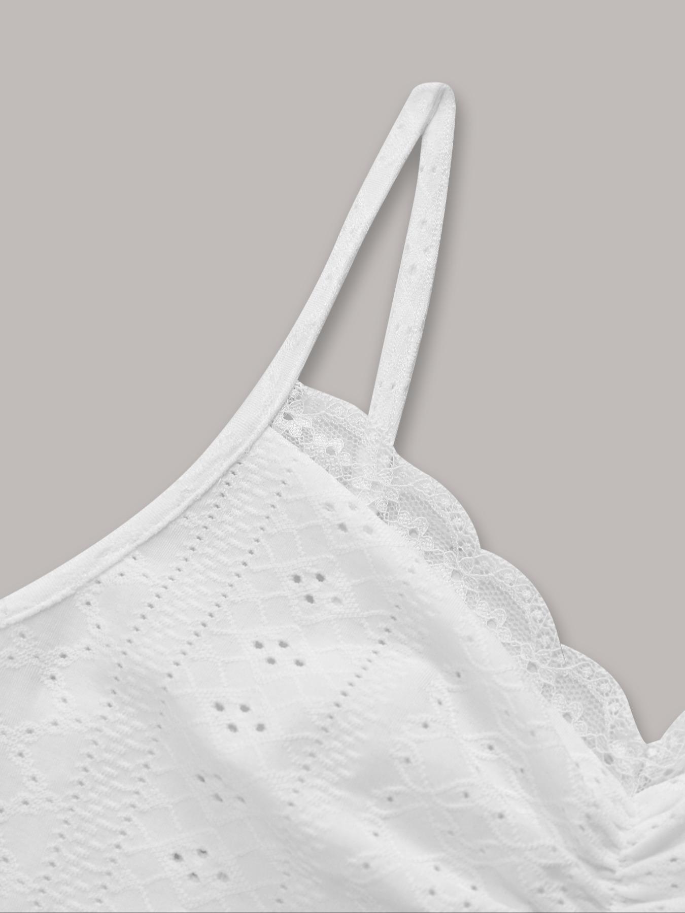 Women's Contrast Lace Ruched Cami Top, Casual Sleeveless Crop Eyelet Embroidery Top for Daily Wear, Ladies Clothes for All Seasons, Soft Top Women, Womenswear