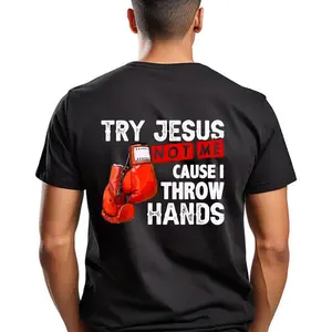 Men's Cotton Graphic Tees - Round Neck Short-Sleeve Soft Boxing MMA T-Shirt, Humorous "Test Your Faith in God, Not My Patience, As I Might Get Physical" Design, Casual Streetwear Menswear Top