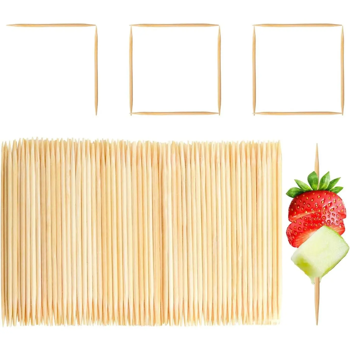 Smooth Bamboo Toothpicks Bulk Pack, 700 2.5-in Double-Pointed Sticks for Appetizers, Daily Teeth Cleaning, Kitchen & Household Storage Use