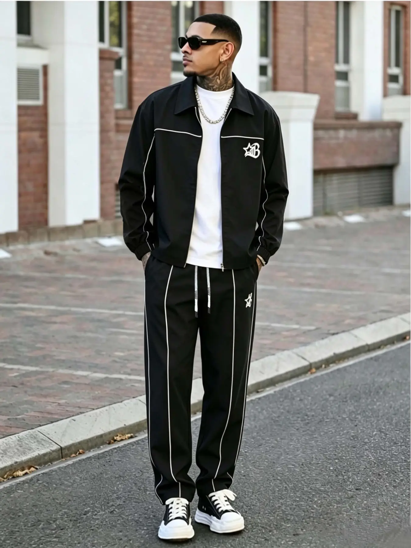 Men's Long Sleeve Sportswear Set, Drawstring Jacket, Comfortable Football Training Coat, Letter Print, Zipper, Spring & Fall