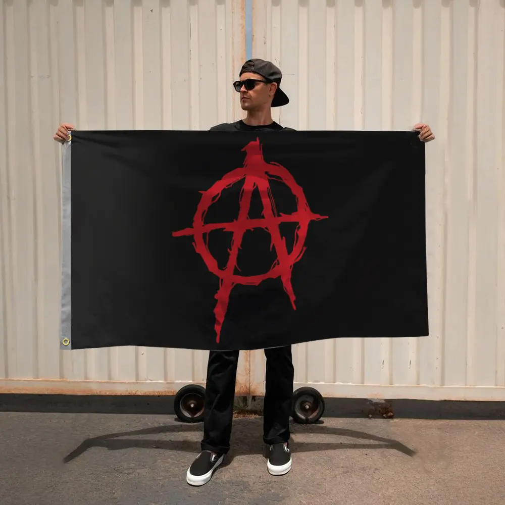 1pc Anarchy Flag - Punk Rock Style Black & Red Anarchist Symbol Banner with 2-Size Options (2x3ft & 3x5ft) - Heavy-Duty /Oxford Cloth Suitable for Indoor/Outdoor, Parties, Events, Anarchist Group Display Party Decoration Banner