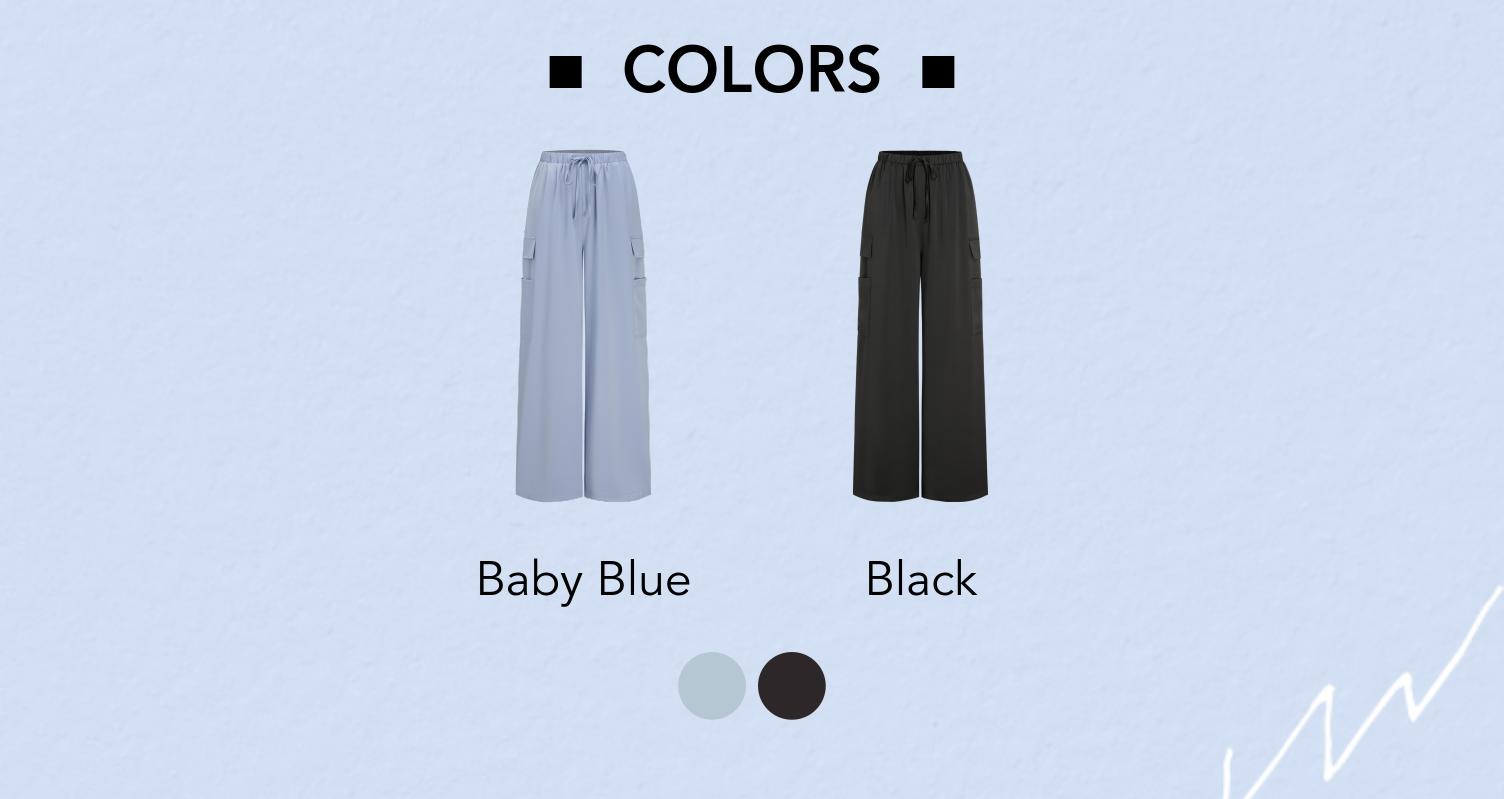 Cider [2 colors, size 2-26] Satin Mid Waist Solid Cargo Drawstring Wide Leg Trousers