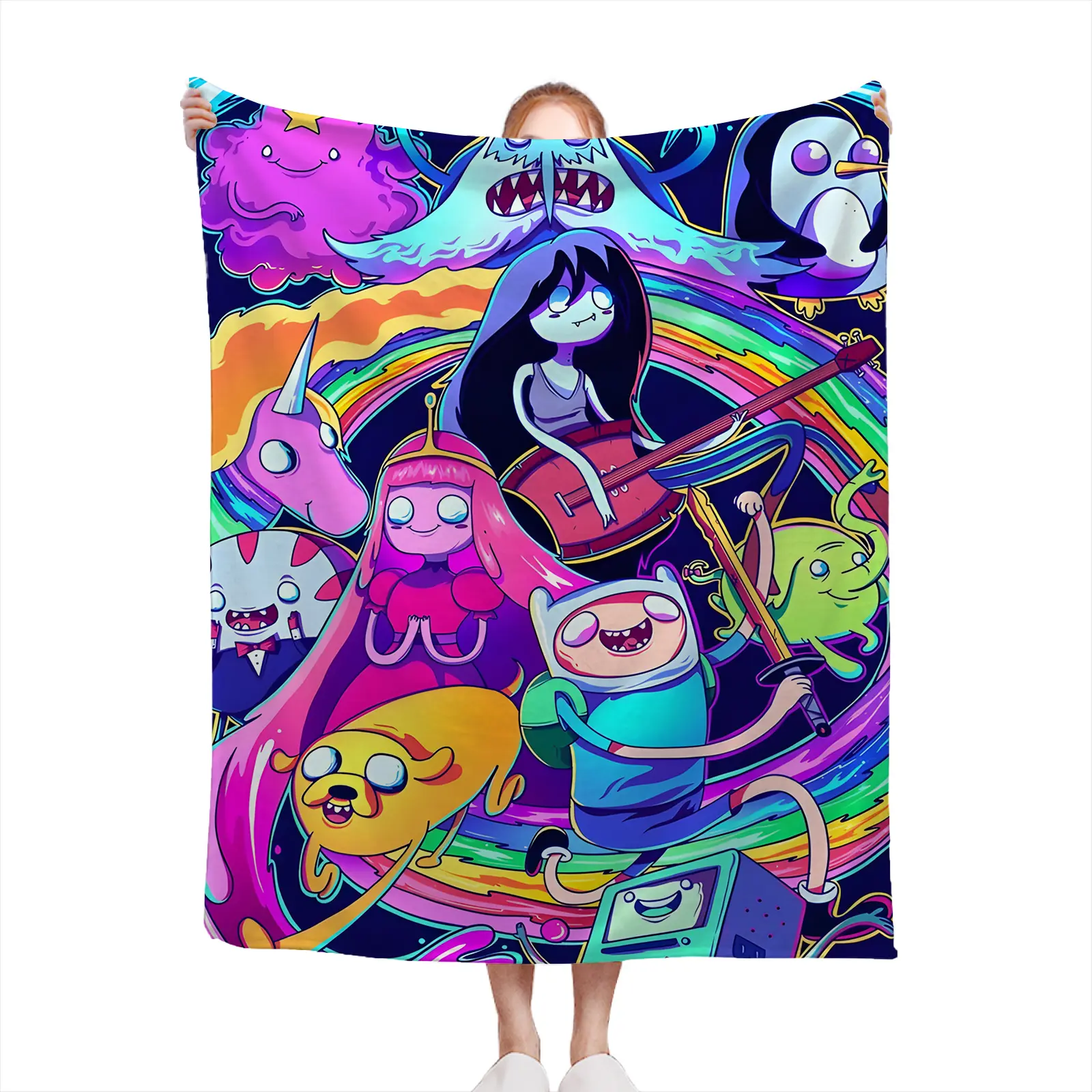 Soft Cozy Throw Blanket Flannel Cartoon Adventure Time Print Lightweight Warm Bed Sofa Gift For Fans2607230323