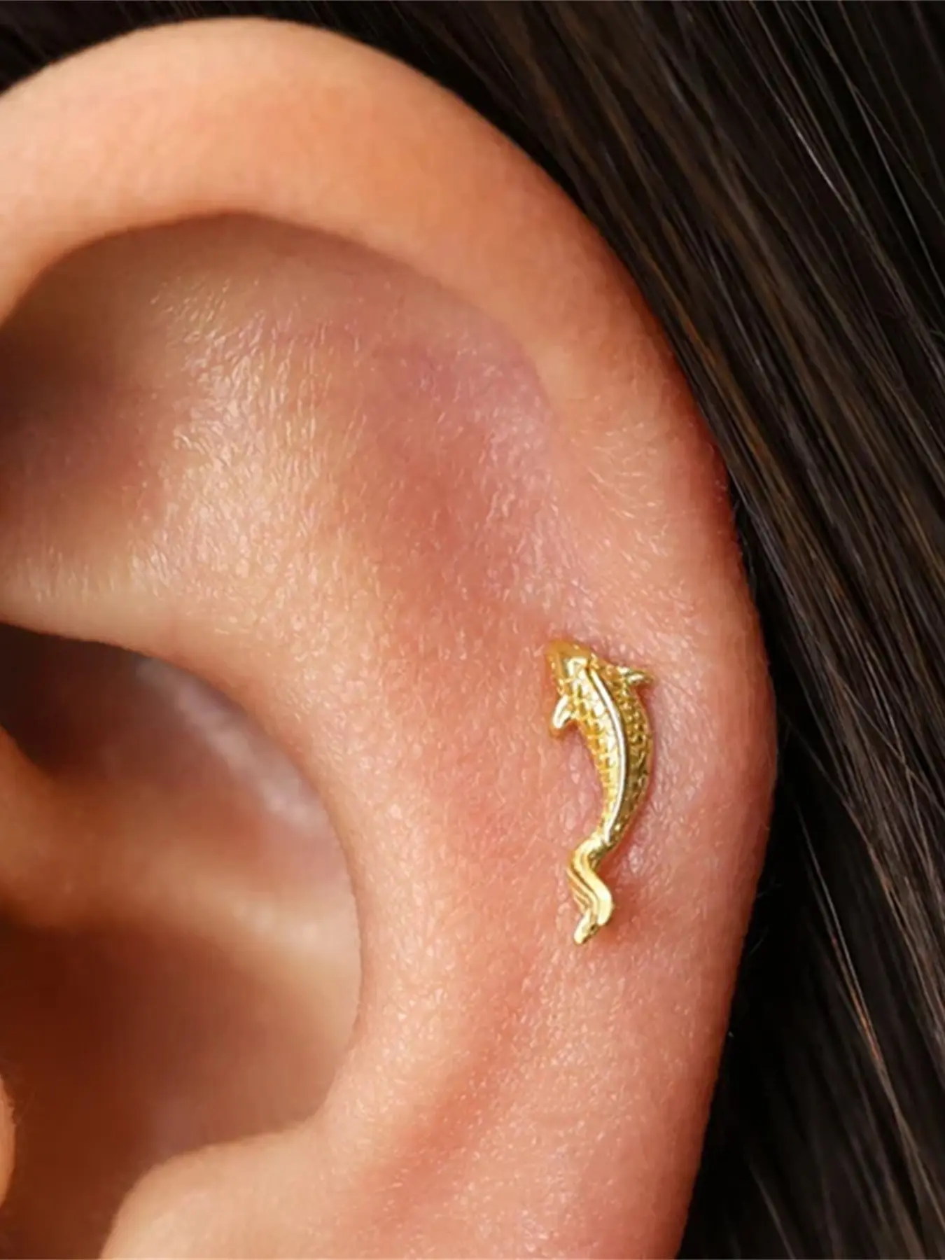 1Pc 925 Sterling Silver Classic Koi Flat Back Stud Earring Hypoallergenic Cartilage Helix Tragus Lobe Piercing Jewelry Suitable For Women For Daily, Dates, Vacation, Wedding, Party, Holiday Gift Stud Earrings Flat Back