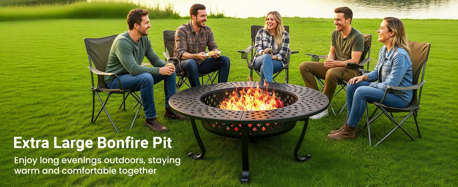 Royalcraft 43'' Fire Pit with 2 Grills, Outdoor Wood Burning Fireplace with Lid and Fire Poker, BBQ & Bonfire & Round Metal Table 3 in 1 for Patio, Backyard, Garden, Black Royalcraft 43'' Fire Pit with 2 Grills, Outdoor Wood Burning Fireplace with Lid and Fire Poker, BBQ & Bonfire & Round Metal Table 3 in 1 for Patio, Backyard, Garden, Black