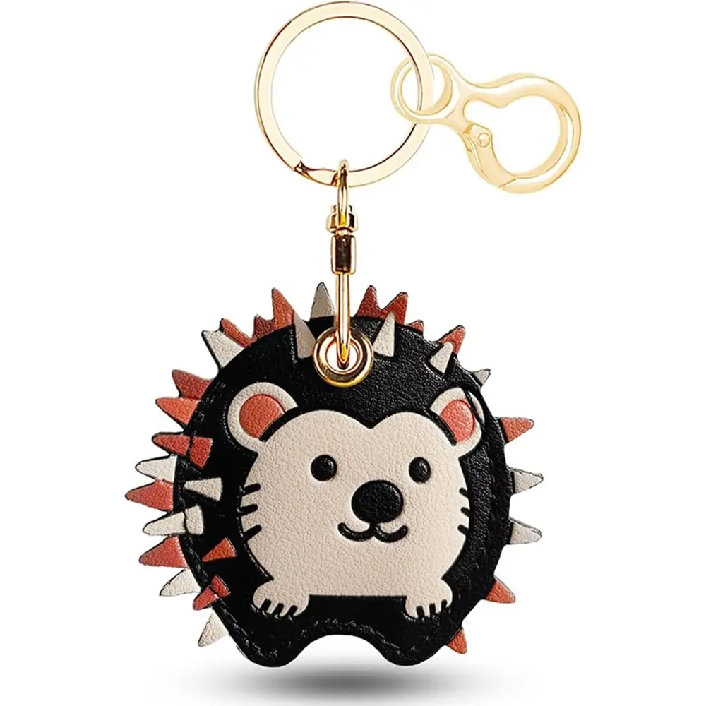 Leather Keychain Holder for Airtag, Cute Protective Cover Charm, GPS Tracker Finder Case for Keys, Wallet, Bag, Pets (hedgehog)