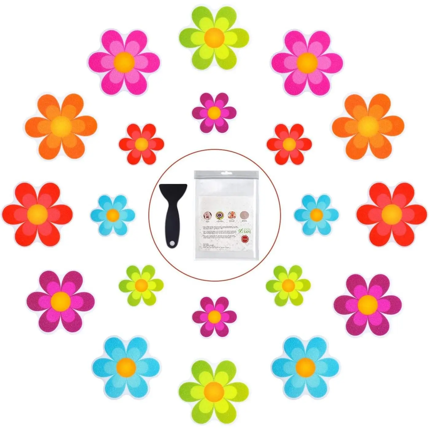 20 count  Non Slip Bathtub Stickers, Shower Floor Non Slip Stickers Bright  Appliques with  Scraper