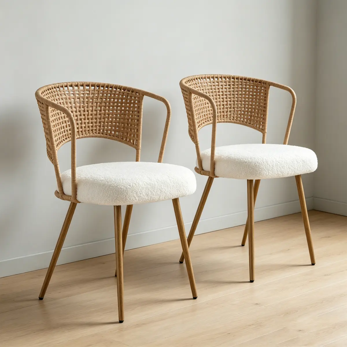 AobtkelWicker dining chairs - 2-piece set - Farmhouse soft cushioned cane back kitchen chair, sponge cushion, wing-back dining chair with metal legs, suitable for home and kitchen (brown)