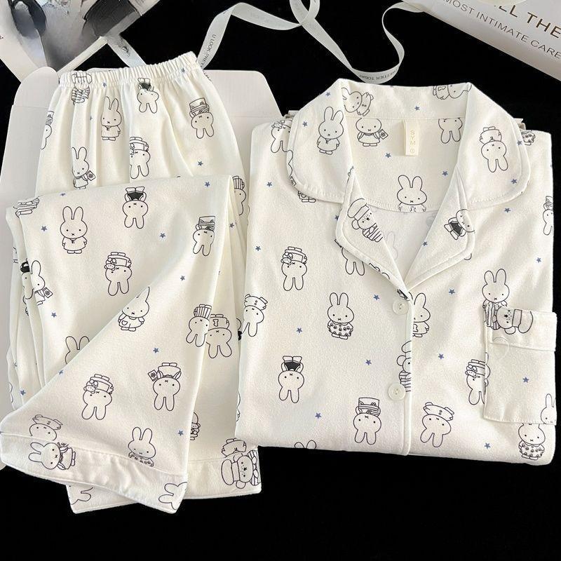Kawaii Miffy Bunny Thermal Brushed Flannel Sleepwear Set Cozy Open-Front for Women Cute Cartoon Autumn Winter Pajamas K-trend