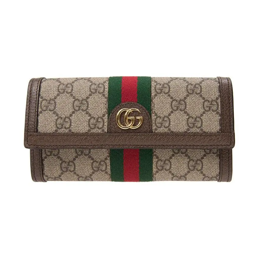 Gucci Ophidia Logo-Striped Canvas and Leather Wallet for Women in Light Brown