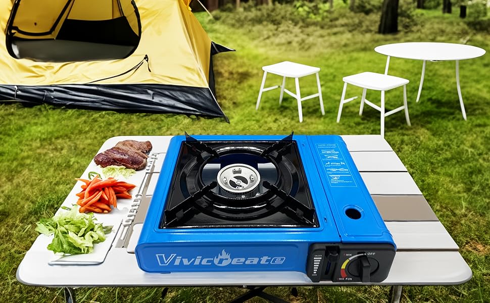 Vivicreate 7000 BTU Portable Butane Camping Stove – Korean Style Outdoor BBQ Burner for Hiking, Travel, and Emergency Cooking