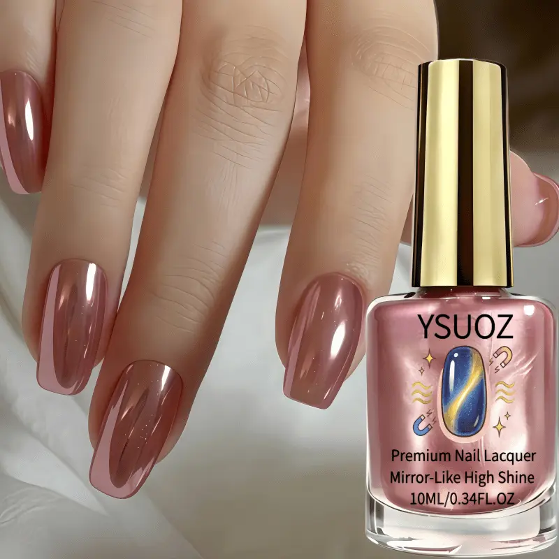 Peach Metallic Nail Polish - 0.34oz Rose Golden Metallic Chrome Nail Polish, No Curing Required, Natural Quick-Drying Formula, Premium Smooth Texture, Long-Lasting High-Gloss Mirror Effect, Easy to Apply, No Waiting, One Stroke Molding Without Trace