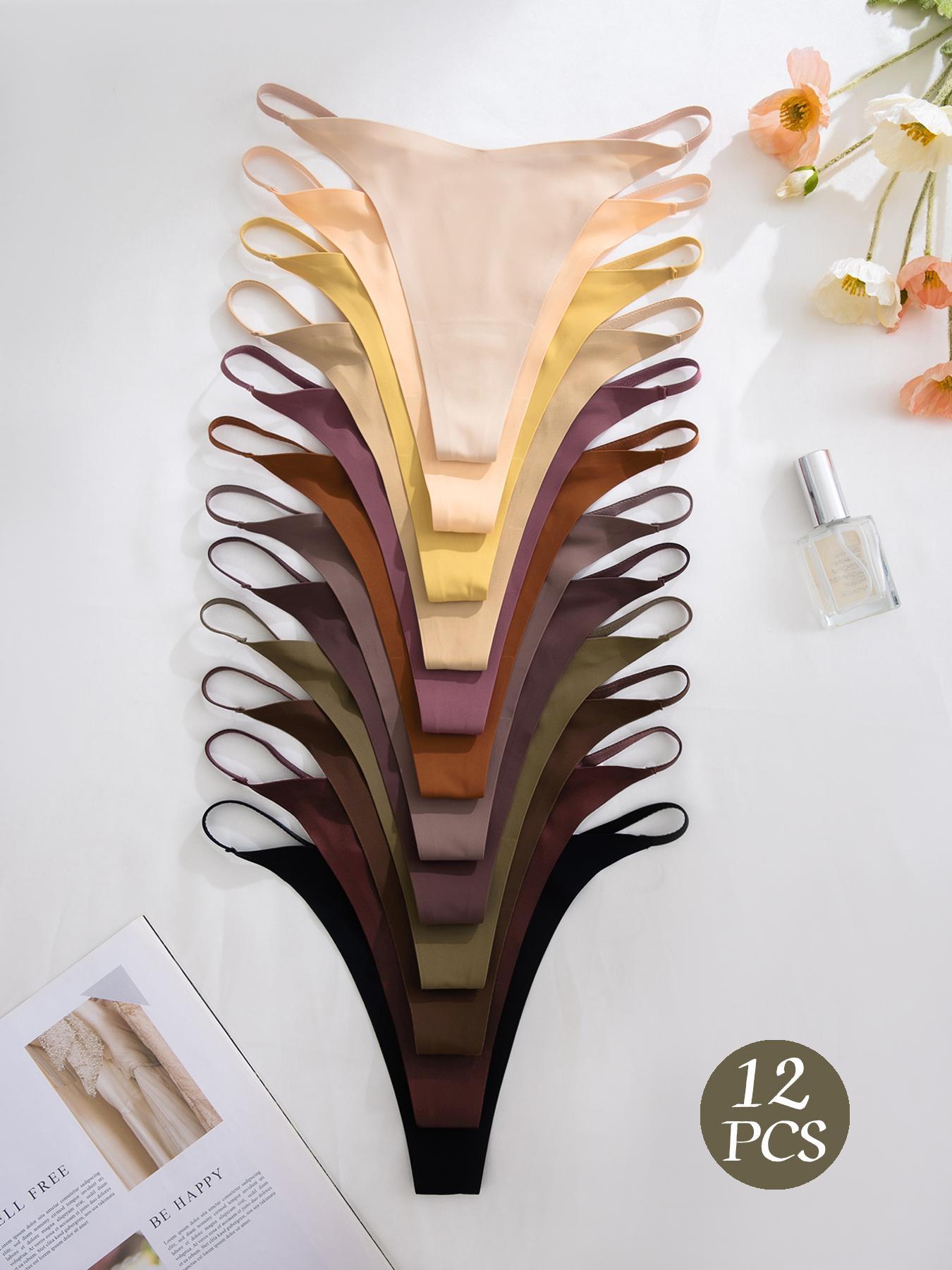 Women's Solid Seamless Thong Panties, 7/12 Counts Soft Comfy Breathable Drop Waist Knicker for Daily Wear, Women's Underwear for All Seasons