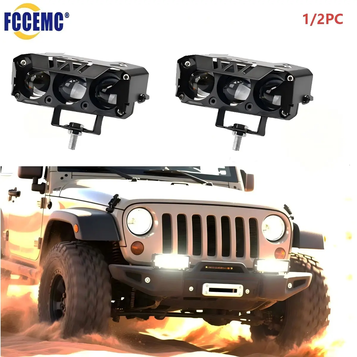 Motorcycle LED Spot Light Dual Color Hi/Low Beam Fog Lamps Led Driving Lights for Car Trucks SUV UTV 12V 24VMini Lens Headlight Driving Light Front LED Light