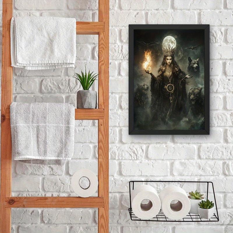 Goddess Hecate Fine Art Print,  Witchcraft Vintage Oil Painting, Frameless Gothic Fantasy Wall Art with Hellhound & Raven, Home Decor Canvas Painting Ornaments Decoration