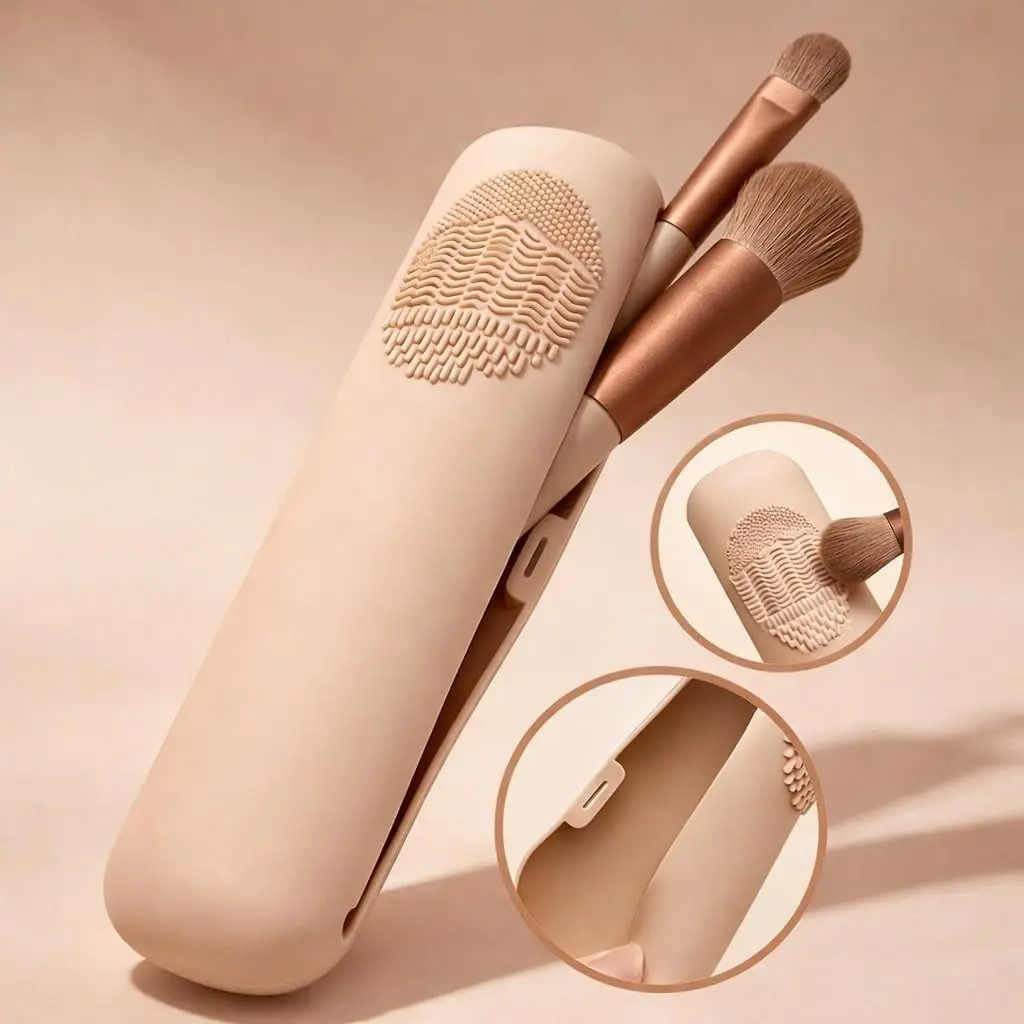 Silicone Makeup Brush Storage Bag, Anti-Drop Magnetic Closure, Portable Smooth Cosmetic Organizer, Travel Makeup Brush Case