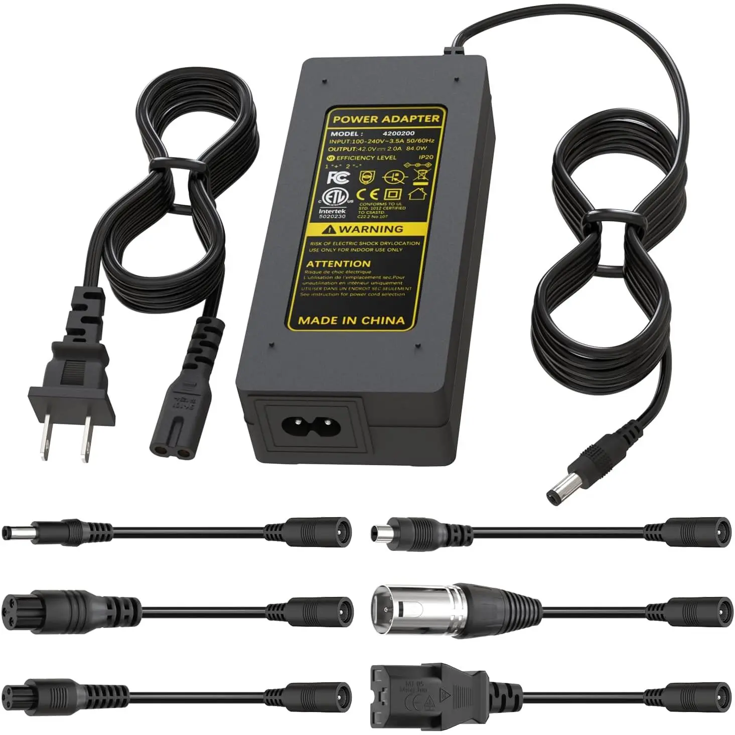 ETL Certified 42V 2A Electric Scooter Charger with Universal 7 Plugs, Fast Charger Replacement for 36V 10S Lithium Battery, Compatible with Razor/Gotrax/Jetson/Ninebot/Voyage Hoverboard & E-Bike