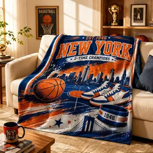 New York Basketball Throw Blanket City Skyline Sports Fleece Blanket Cozy Couch Bed Room Decor Gift for Fans