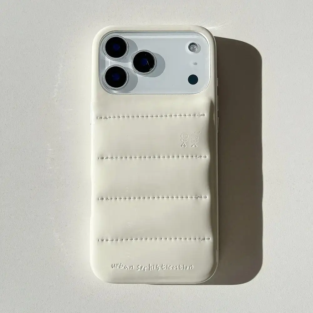 Compatible with iPhone 17, 16, 15, 14 Pro Max, Solid Color Cute Down Jacket Shaped PU Leather Soft Shockproof Protective Phone Case HNZ0357