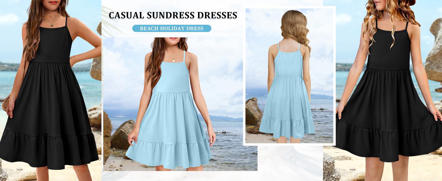 Girls Dress Casual Round Neck A Line Ruffle Sleeve Knee Length Dresses 4-13 Years