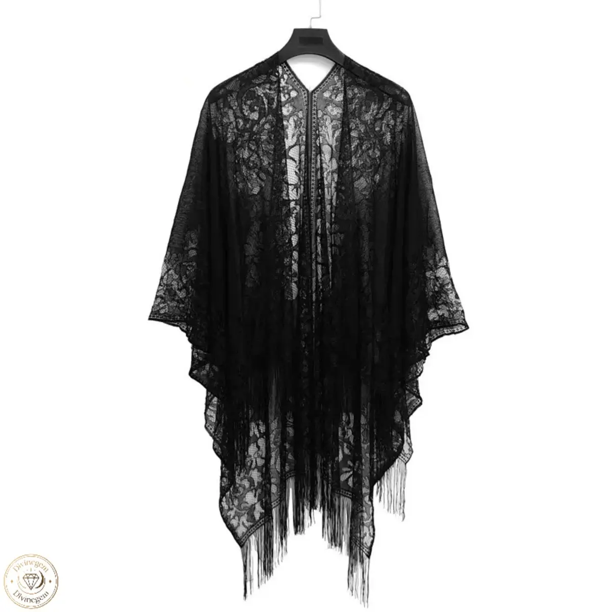Women’s Hollow‑Out Lace Fringed Shawl, Sheer Lightweight Open Front Wrap Cape, Elegant Sun‑Protection Cover‑Up For Wedding, Bridal Occasions, Formal Dinner And Evening Dress Styling