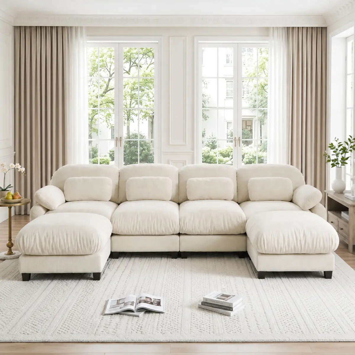4 Seater U-Shaped Cloud Feel Sofa Set with 2 Removable Ottomans, Luxe Chenille Modular Couch, Extra Wide Deep Seat Free Combination Sectional for Big Family Living Room, for Living Room,Bedroom, and Apartment ; Extra-LargeModular "Cloud-Like" Comfort Sofa