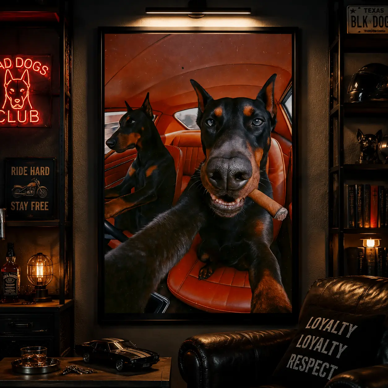 Doberman Dog Canvas Wall Art Poster Funny Car Selfie Dogs Driving Aesthetic Print Pet Decor HD Print Bedroom Living Room Office Man Cave Gift for Dog Lovers Cute Funny Pet Photography Car Ride
