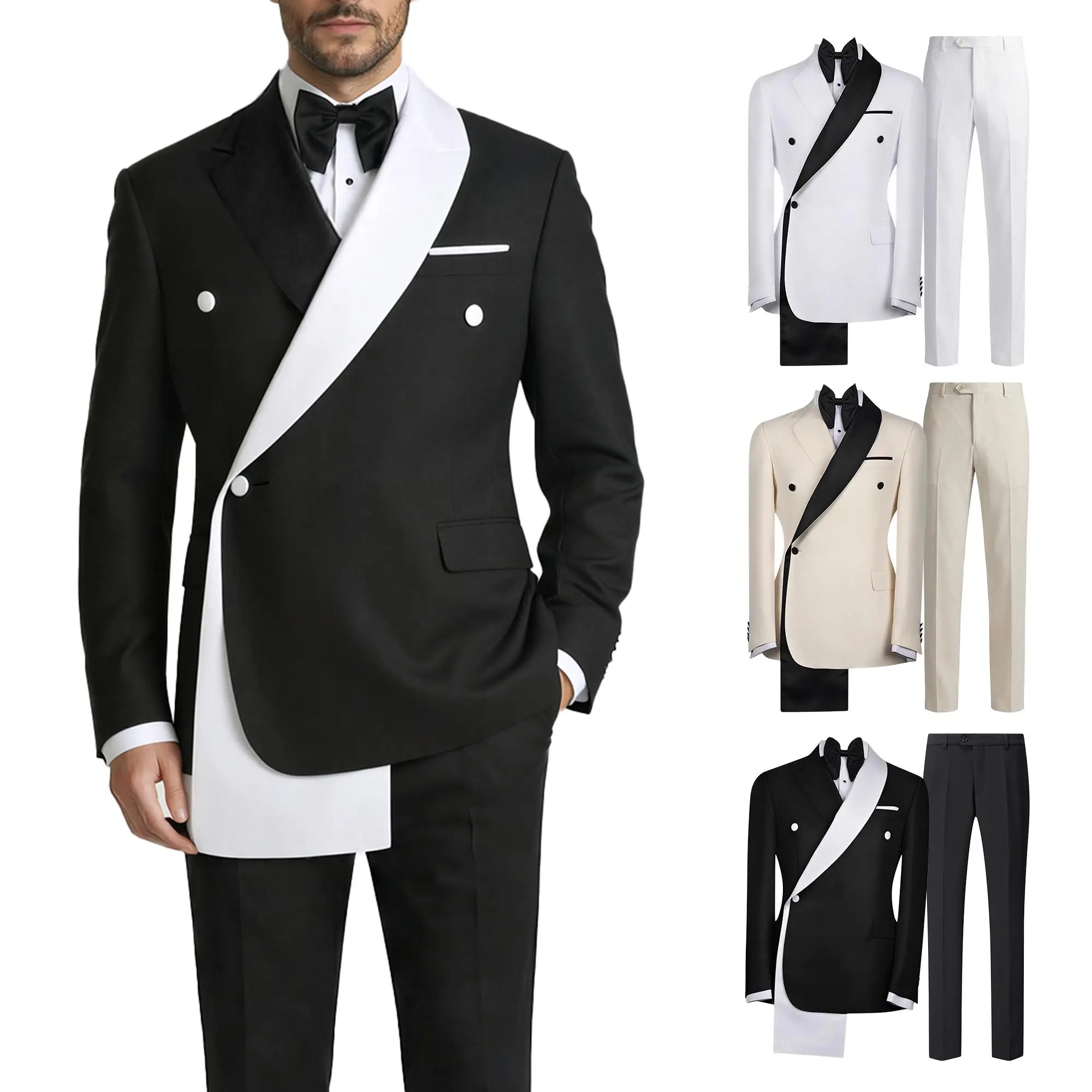 Statement Two-Tone Contrast Men 2-Piece Formal Tuxedo, Tailored Shawl Lapel Full Matching Set, Versatile Luxury Outfit for All Night Social Celebrations