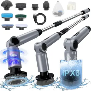 Electric Spin , [IPX8  ] [50KG Torque] Shower  with 9 Brush Heads, 2 Speed Mode, 4 Adjustable Angles, Electric Brush for Cleaning for Bathroom Floor Tile (Gray)