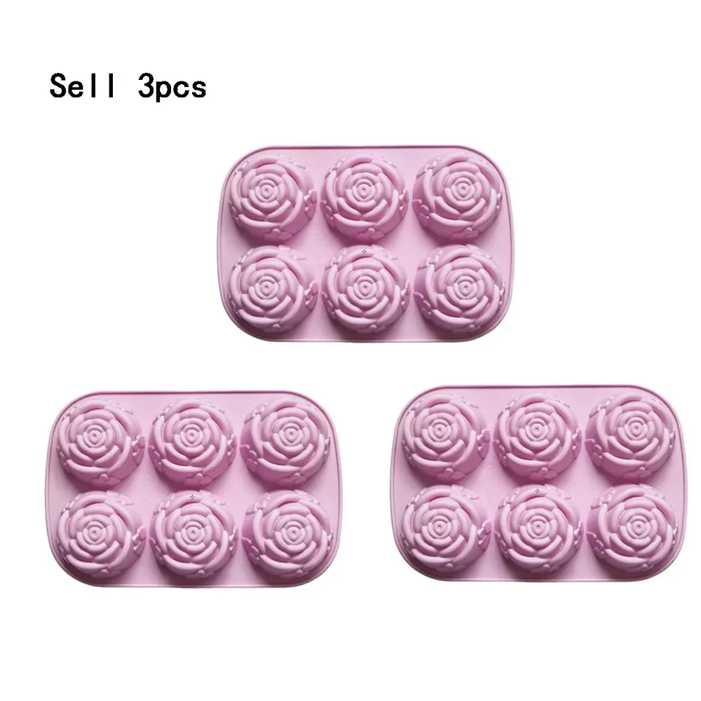 3pcs Rose Shape Cake Silicone Molds, 6 Cavity for Baking Mousse Cakes, 3D Chocolate Cream Cakes, Brownies, French Dessert Molds, Silicone Cake Pan, Bakeware, Baking Essentials, Baking Supplies