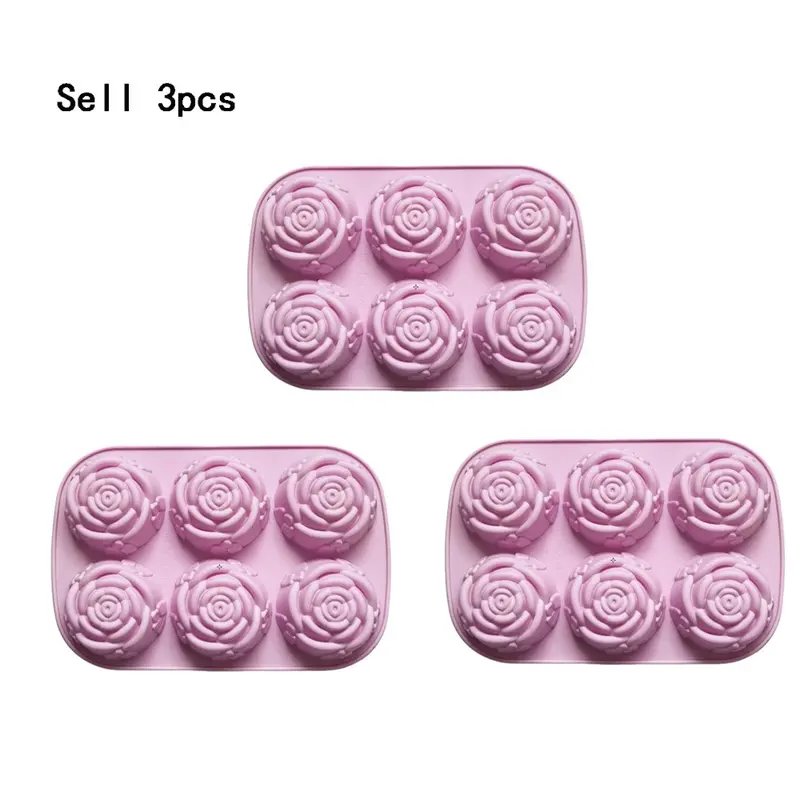 3pcs Rose Shape Cake Silicone Molds, 6 Cavity for Baking Mousse Cakes, 3D Chocolate Cream Cakes, Brownies, French Dessert Molds, Silicone Cake Pan, Bakeware, Baking Essentials, Baking Supplies, Bakery Molds