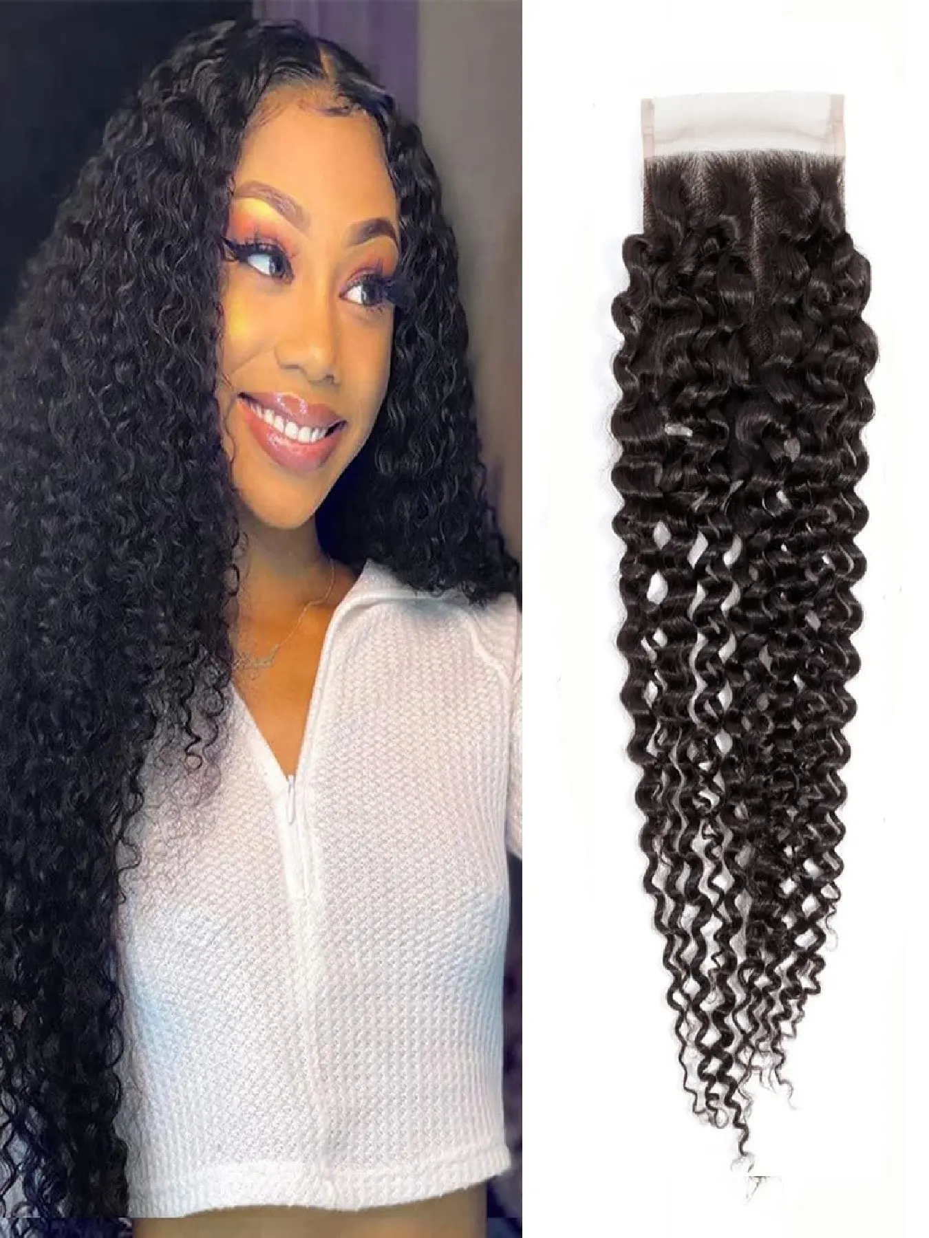 Curly Lace Closure Human Hair 4x4 Free Part Swiss Lace 12A Brazilian  Kinky Curly Human Hair Closure Natural Black